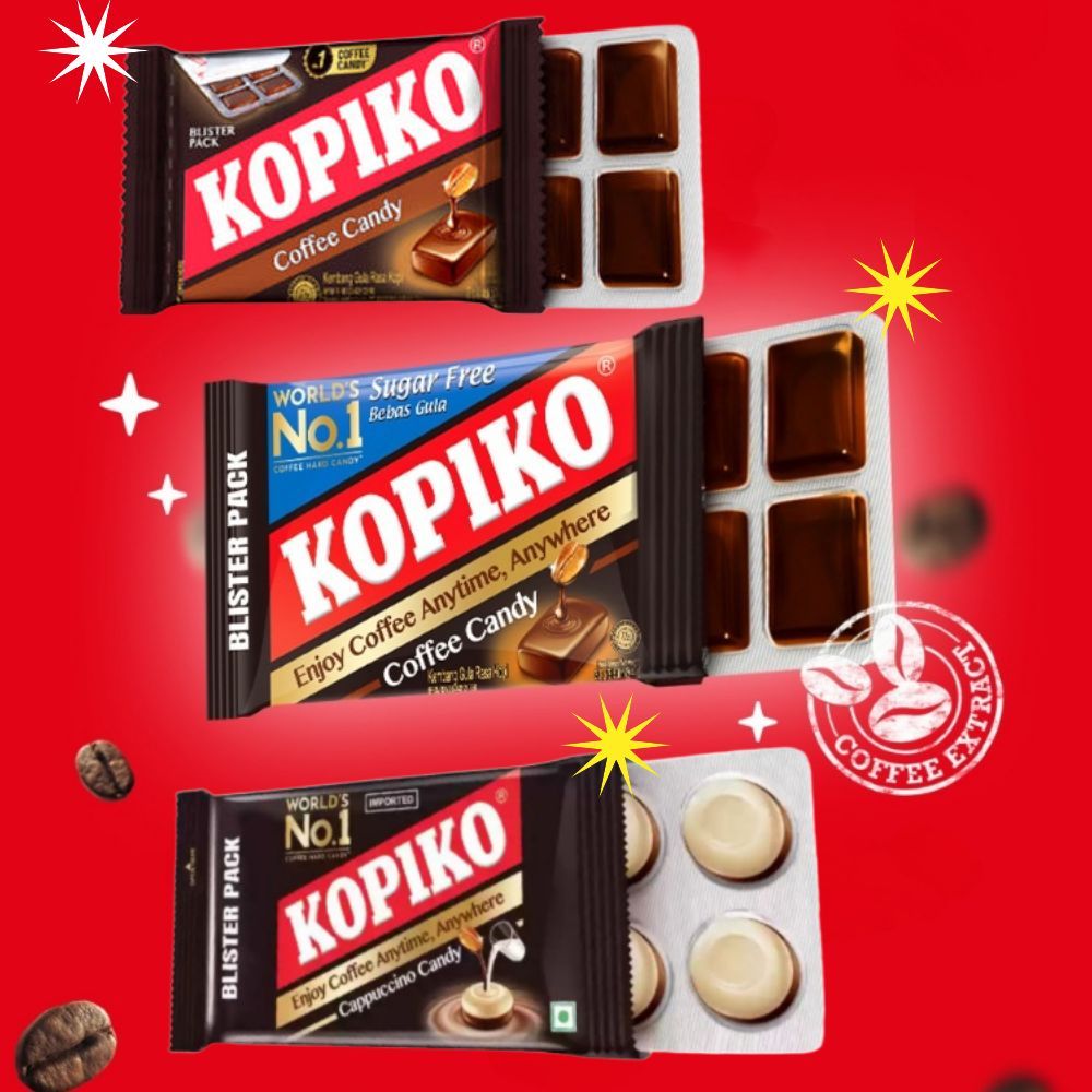 (12 Gói) Kẹo Cà Phê Kopiko Original / Cappuccino / Không Đường | Gói vỉ kẹo cà phê
