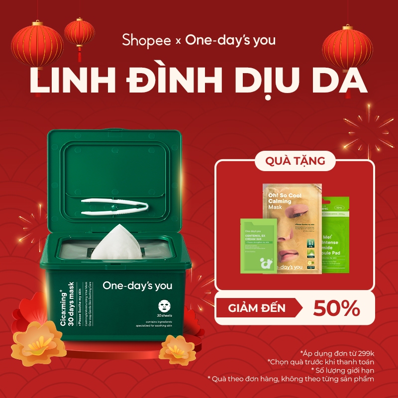 Hộp 30 miếng Mặt Nạ/ Daily Mask Giảm Mụn, Dưỡng Ẩm, Tái Tạo, Dịu Da | ONE-DAY'S YOU Cicaming 30 Days