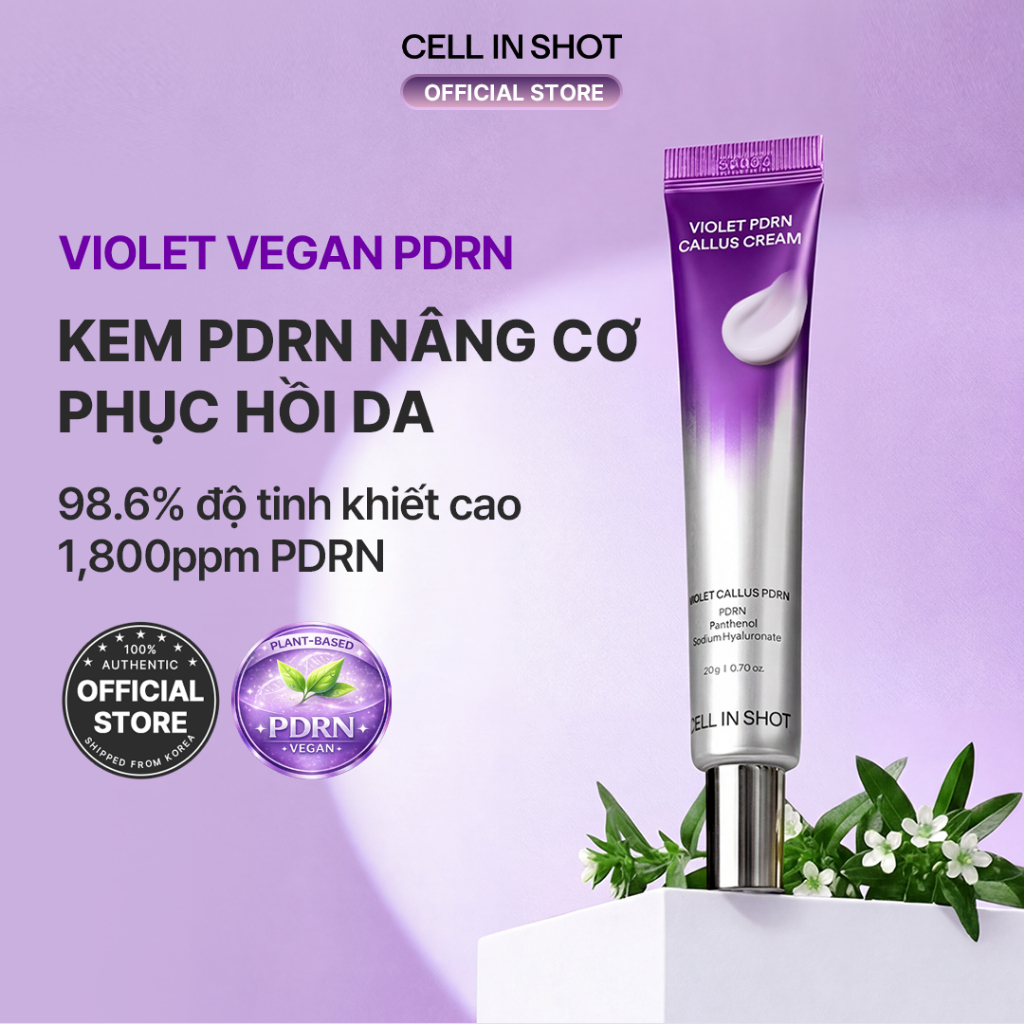 [CELL IN SHOT] Kem Dưỡng Violet Vegan PDRN Cream 20g thuần chay 98.6% chống lão hóa, phục hồi da, dưỡng ẩm, trẻ hóa da
