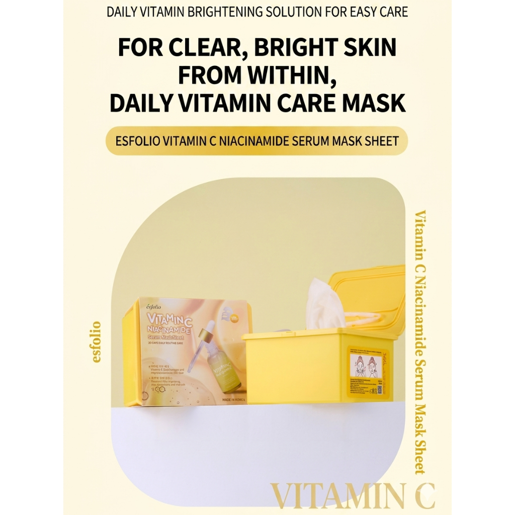 Esfolio Vitamin C Serum Mask Sheet 30 tờ Brightening Hydrating Daily Mask Niacinamide Ampoule 13 Cha