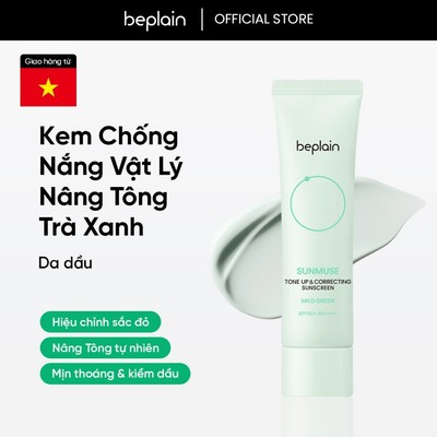 [BEPLAIN X KOL] Kem chống nắng BEPLAIN Sunmuse thuần Vật Lý Trà Xanh, Nâng Tone & Che phủ vùng da đỏ SPF 50+ PA++++ 50ml Mild Green