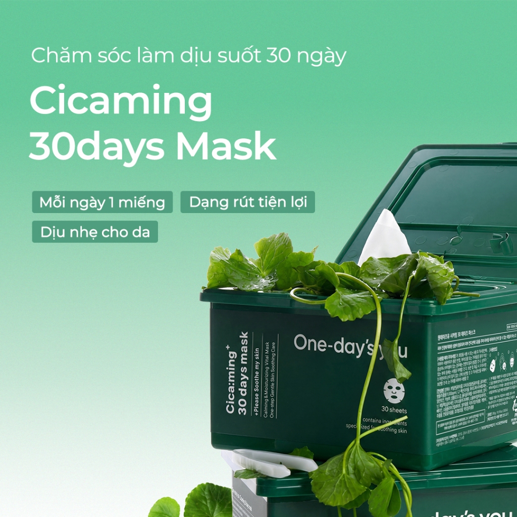 Hộp 30 miếng Mặt Nạ/ Daily Mask Giảm Mụn, Dưỡng Ẩm, Tái Tạo, Dịu Da | ONE-DAY'S YOU Cicaming 30 Days