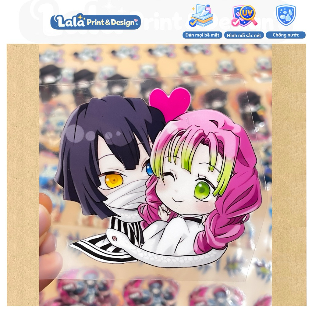 Tem Sticker Decal UV DTF Misturi x Obanai couple chibi dễ thương Dán bình nước, Dán Laptop, Dán Nón 