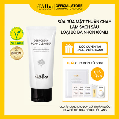 [d'Alba Official] Sữa rửa mặt thuần chay làm sạch sâu Deep Clean Foam Cleanser 80ml
