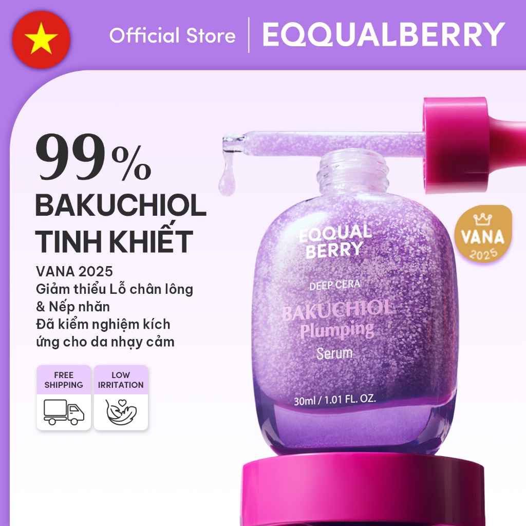 [EQQUALBERRY Official] Serum Bakuchiol 30ml - Giảm Nếp Nhăn, Se Khít Lỗ Chân Lông, Săn Chắc Da (Thay Thế Retinol)