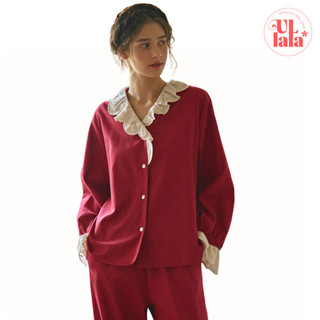   MALL CHÍNH HÃNG   24297WPLLN  ULLALA PYJAMAS Monsieur2 Set bộ độ ngủ mặc nhà nữ màu đỏ mận Freesize 