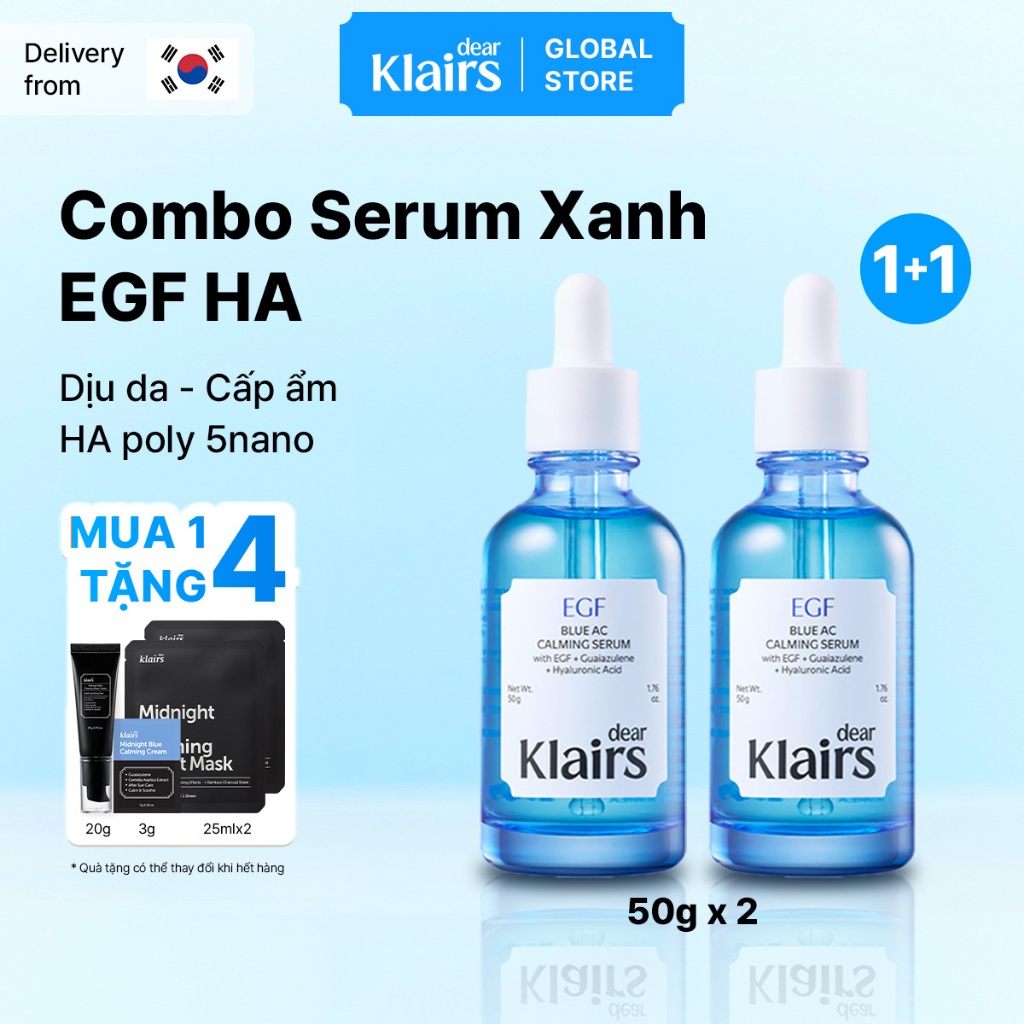 [Klairs Global] [Combo Serum 50g x 2] Tinh chất xanh Dear, Klairs EGF Blue AC Calming Serum 50g