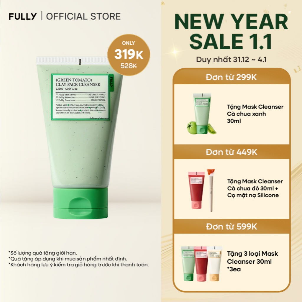[FULLY Chính hãng] Sữa rửa mặt kiêm mặt nạ đất sét cà chua xanh 120ml | Công thức 2 trong 1 | Cải thiện 77% bụi bẩn trong lỗ chân lông | Độ pH thấp | Se khít lỗ chân lông | Kiềm dầu