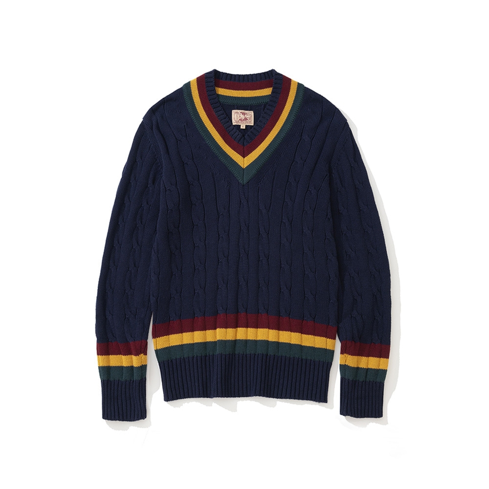 RENACTS Áo Len Dệt Kim cổ chữ V màu hải quân phong cách Ivy League