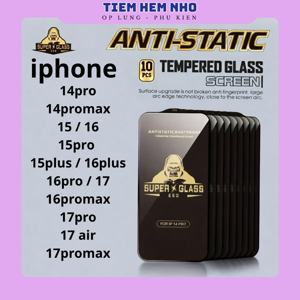 KÍNH CƯỜNG LỰC FULL MÀN HÌNH KINGKONG ĐEN DÒNG IPHONE 14PRO/14PROMAX/15/15PRO/15PLUS/15PROMAX/16/17/