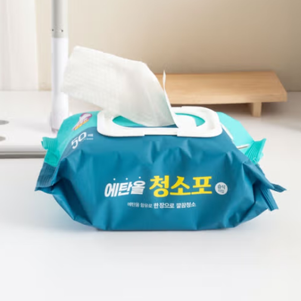 Khăn lau Ethanol 50 tờ | 🇰🇷 Khăn ướt khử trùng đa năng