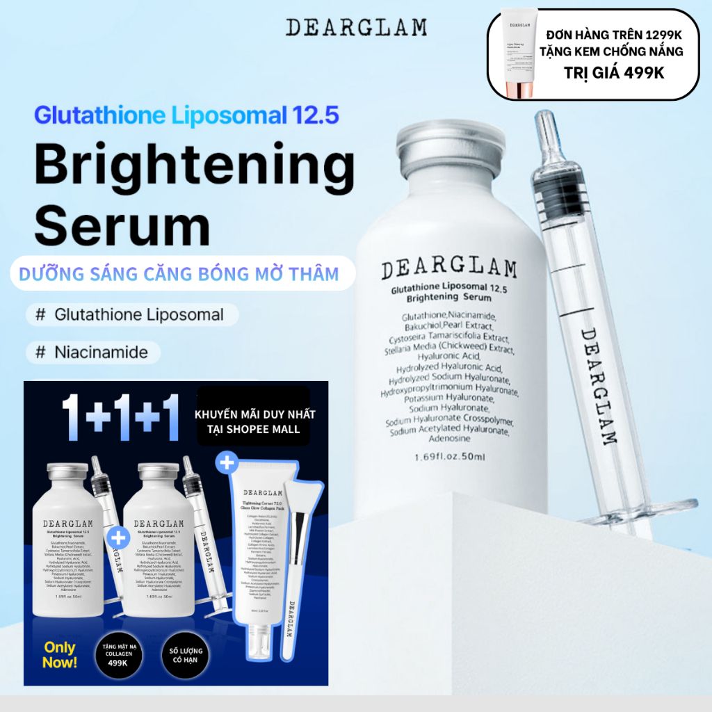 Serum dưỡng trắng căng bóng mờ thâm nám Dearglam Glutathione Liposomal 125.000ppm Serum  Dearglam 12