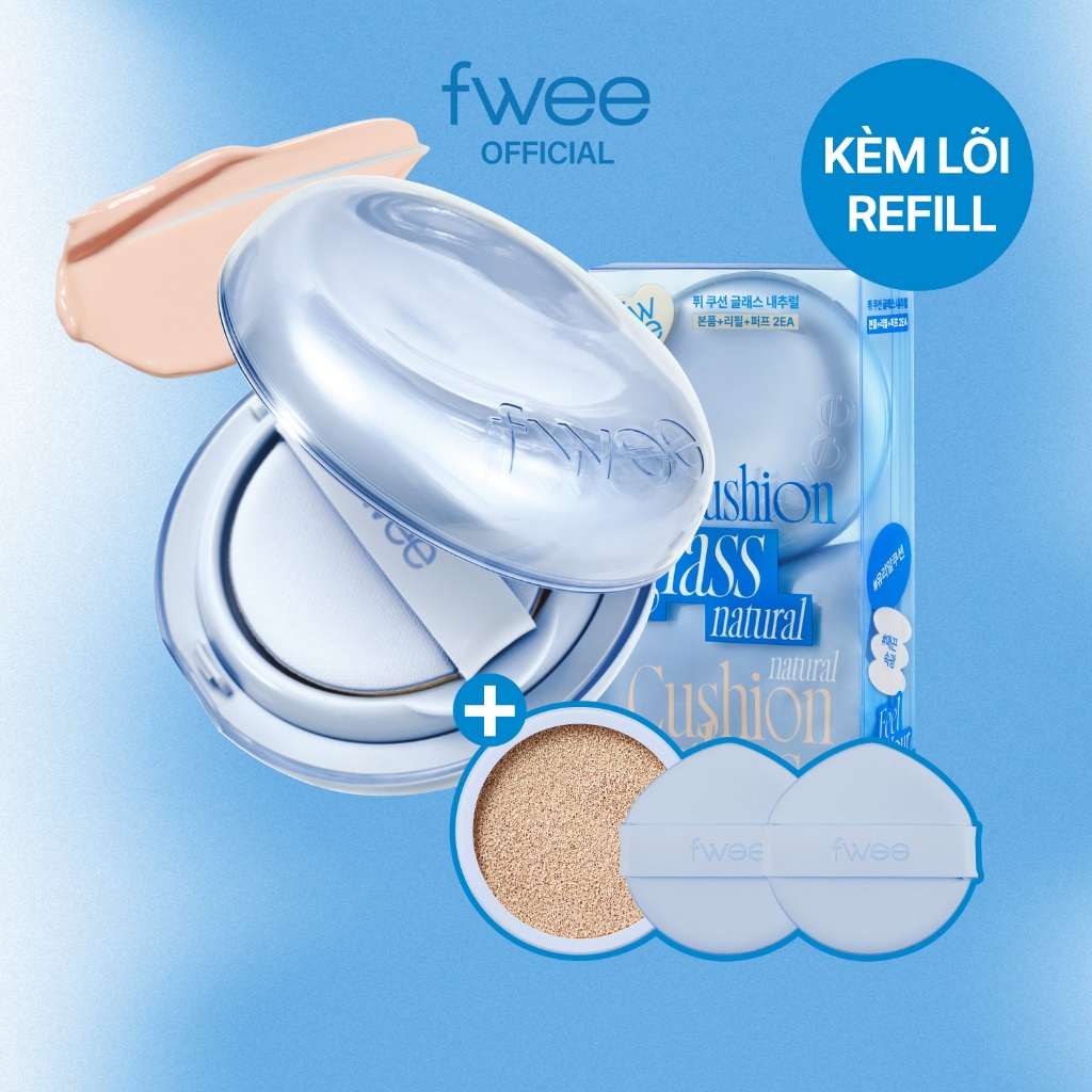 [fwee] Glass Cushion Foundation (Lõi Thay Thế) — Cushion 13g + Refill 13g + 2 Bông Mút / Cushion Gla