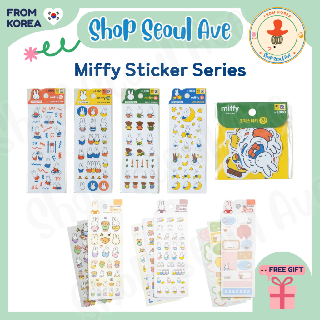 [Miffy] Bộ nhãn dán 3 tờ / 20 tờ – Nhân vật dễ thương Clear Deco Memo Kawaii Sticker Pack
