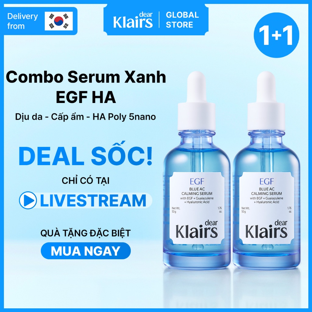 [Độc quyền Livestream] [Klairs Global] [Combo Serum 50g x 2] Tinh chất xanh Dear, Klairs EGF Blue AC