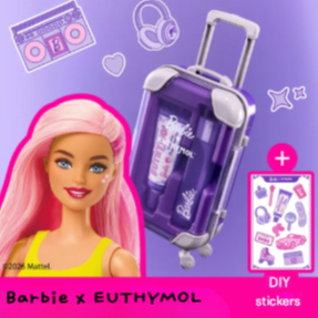 Bộ du lịch kem đánh răng chỉnh sửa màu tím Barbie x EUTHYMOL | Bộ hộp đựng Mini 20g + Bàn chải đánh 