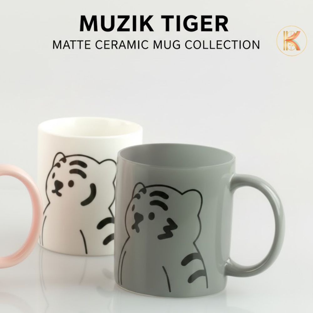 [MUZIK TIGER] Cốc gốm mặt Toong-rang - Trắng & Xám (400ml)