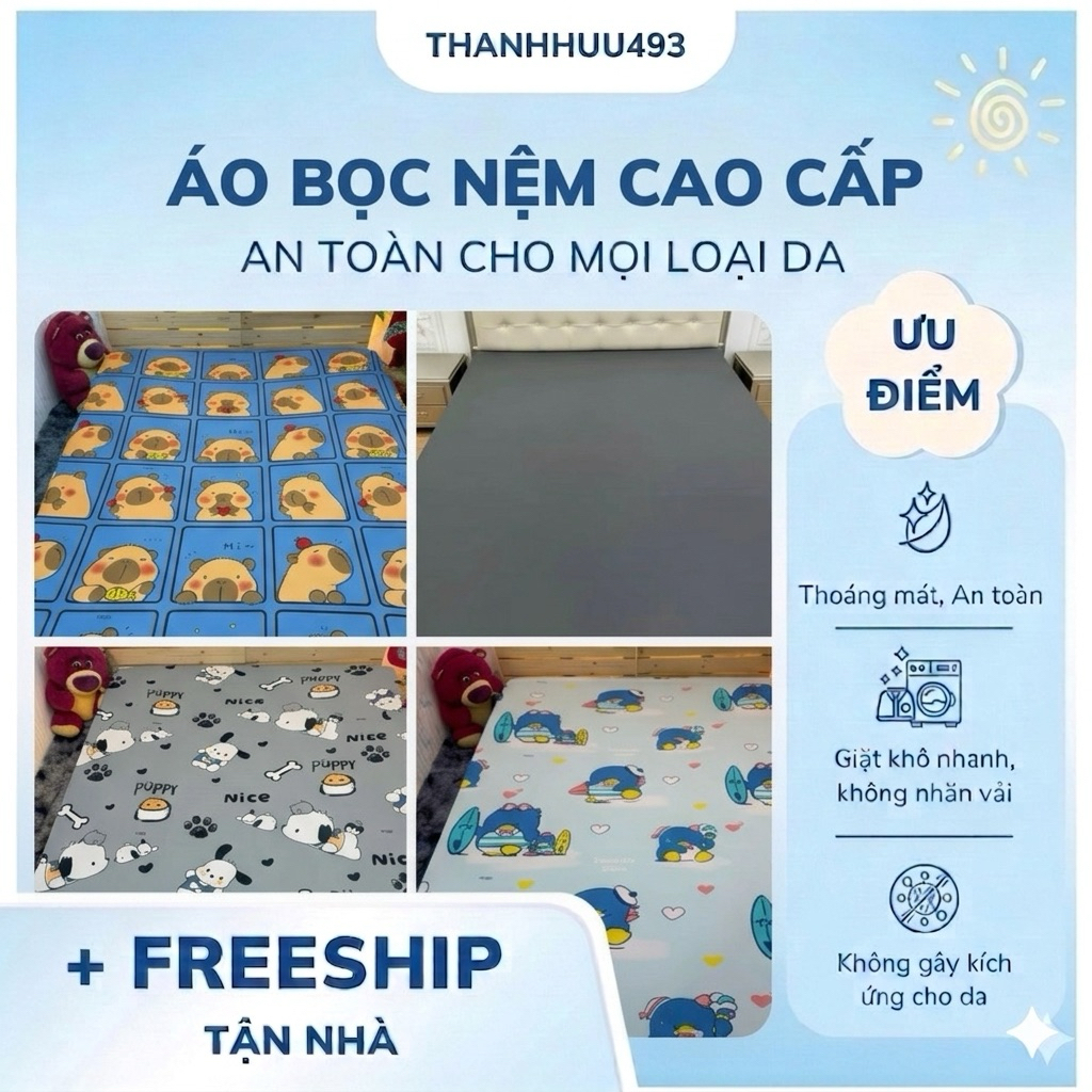 ÁO BỌC NỆM hai mặt khoá kéo vải thun lạnh cao cấp (không kèm vỏ gối nằm, gối ôm)