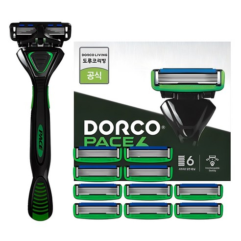 Bộ dao cạo Dorco PACE6 Tay cầm + 10 hộp mực Tổng cộng 11 lưỡi dao cạo 6 lưỡi Bộ chải lông nam