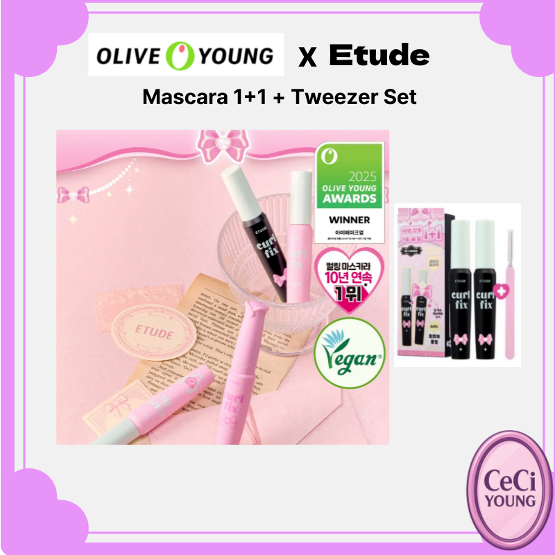 [Etude] Olive Young / Etude Curl Fix Mascara 1 + 1 + Bộ nhíp / Mascara sửa uốn cong Hàn Quốc / Khối 