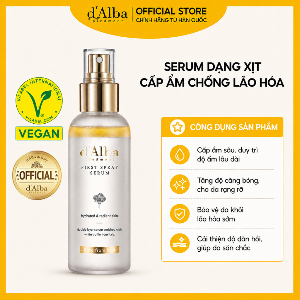 [d'Alba Official] Serum dạng xịt khoáng căng bóng da  First Spray Serum 50ml/100ml - Mist Serum