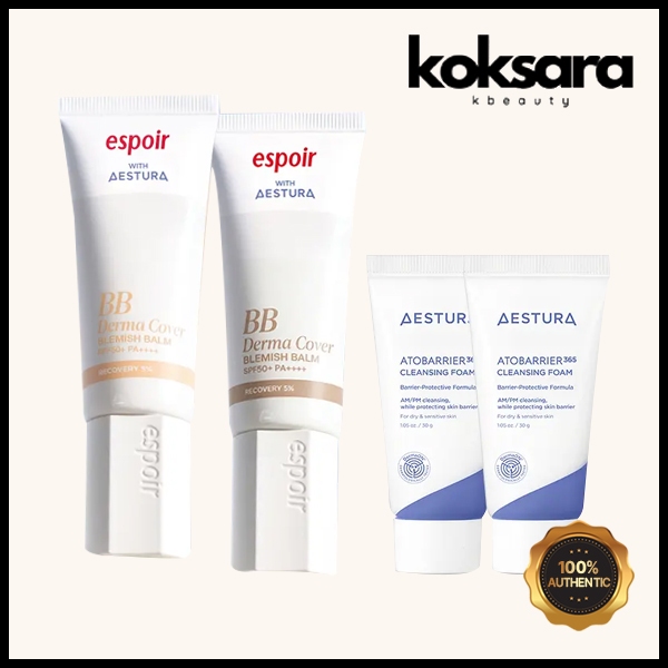 Espoir Derma Cover Blemish Balm 40g (Ash Ivory / Ash Beige) + Aestura Atobarrier Cleansing Foam 30g