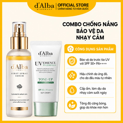 [d'Alba Official] Combo chăm sóc bảo vệ da nhạy cảm first spray serum 100ml & Green Tone-up suncream 50ml