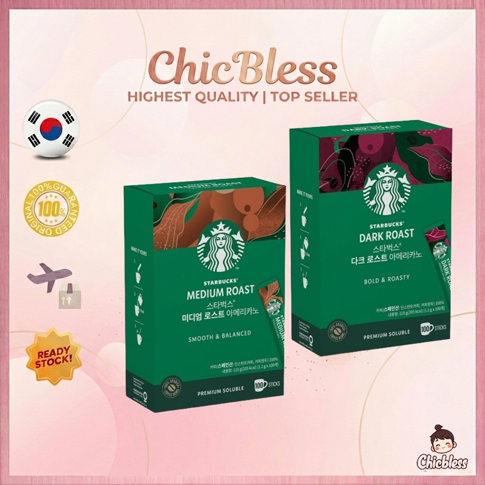 [Starbucks] Cà phê hòa tan Americano cao cấp (1,1g x 100 que) Rang trung bình / tối