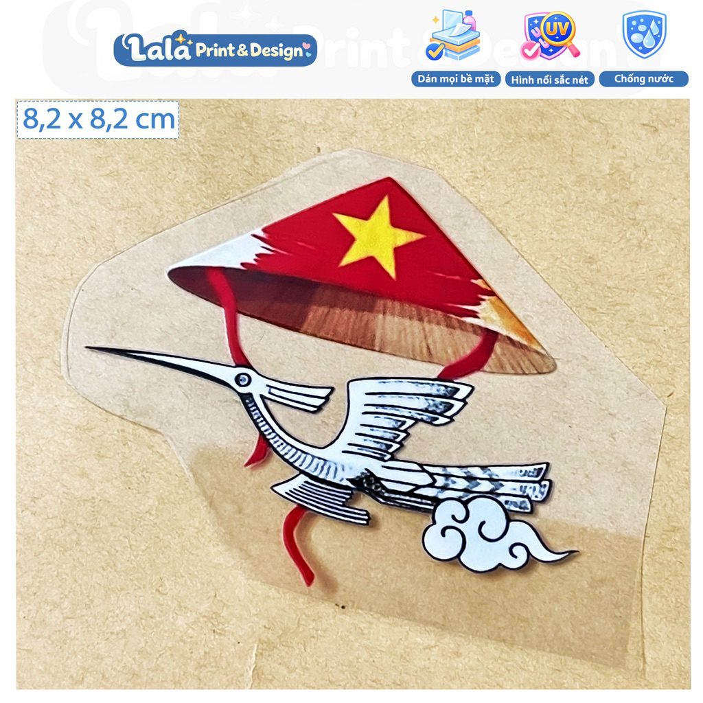 Tem Decal UV DTF Chim Hạc Trống Đồng Nón Lá Cờ Việt Nam dán xe ô tô, dán xe máy, dán quà lưu niệm, d