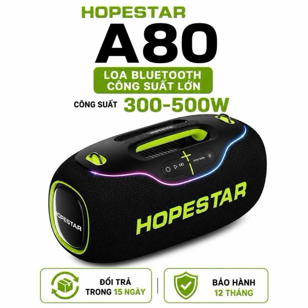 Loa Bluetooth Hopestar A80, Công Suất 300-500W, Hỗ Trợ TF Card, LED, Chống Nước IP6, Pin Trâu Sạc 30