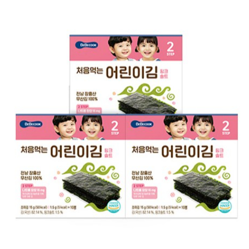 [BEBECOOK] Bebecook First Seaweed Snack Hương muối hồng 15g x10 Gói x3 Hộp Trẻ em Laver Baby Toddler