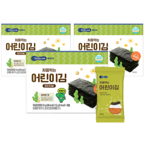 [BEBECOOK] Bebecook First Seaweed Snack Original Hương vị nhẹ 15g x10 Gói x3 Hộp Trẻ em Laver Baby T