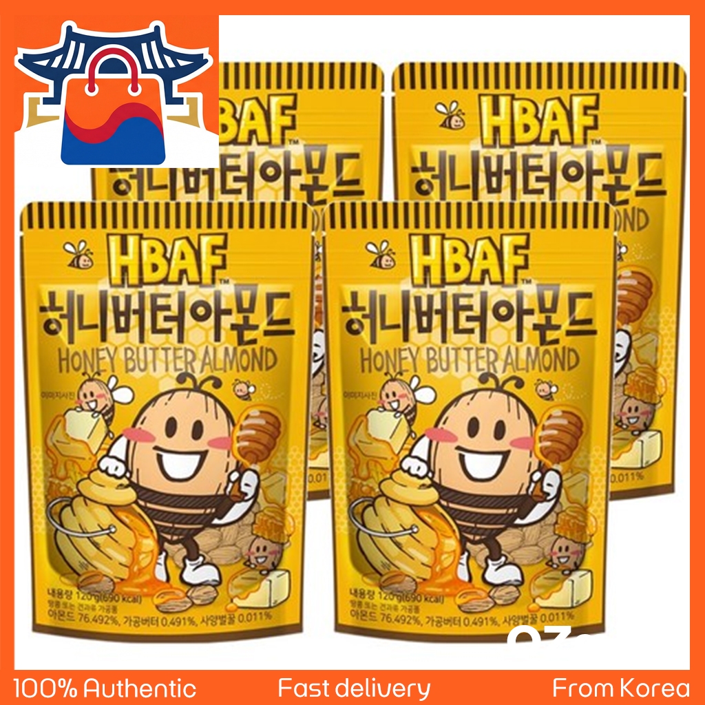[Sản xuất tại Hàn Quốc] [HBAF] Hạnh nhân bơ mật ong 120g x 4 gói | Bộ gói | Snack Nut số 1 của Hàn Q