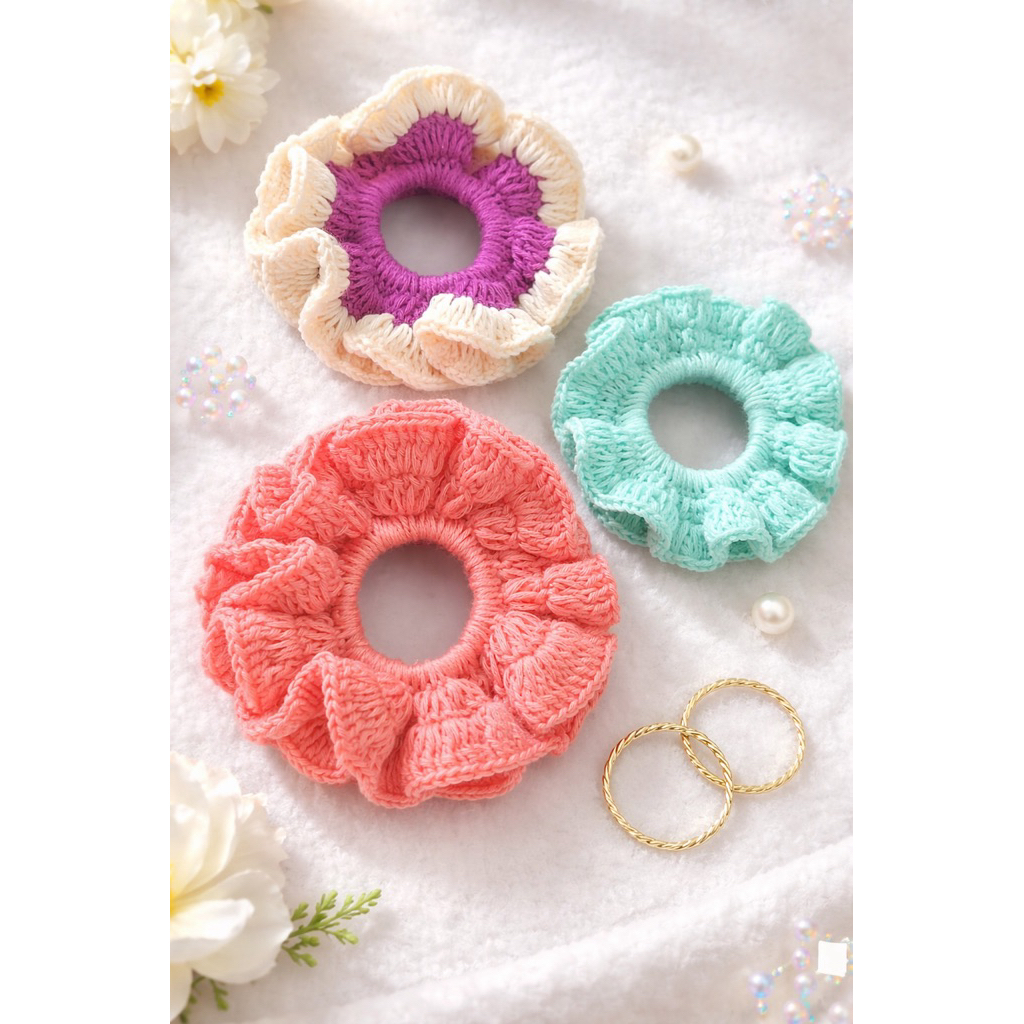 🌸 COMBO SCRUNCHIES LEN HANDMADE 🌸