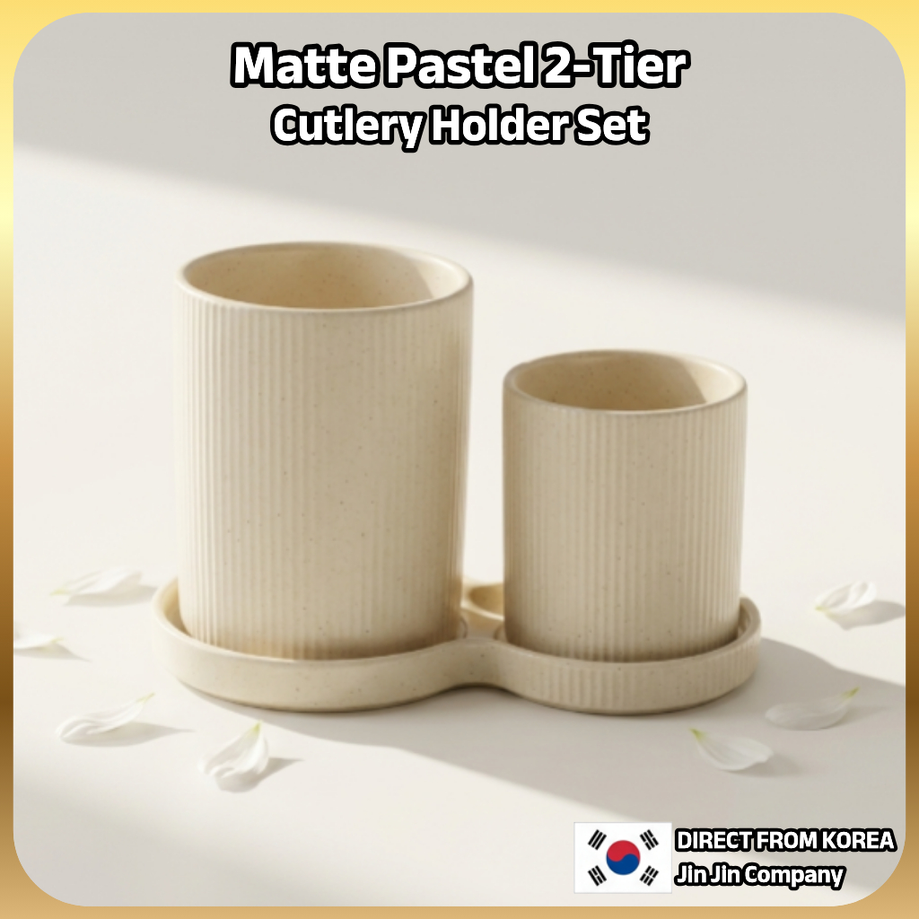 [DAISO Korea] Bộ giá đỡ dao kéo 2 tầng Matte Pastel (Màu be)