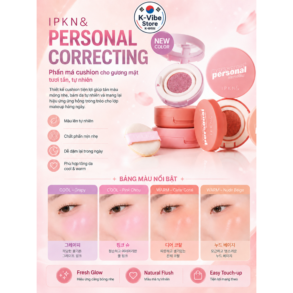 Má hồng cushion IPKN Personal Tone Cushion Blusher Dear Coral