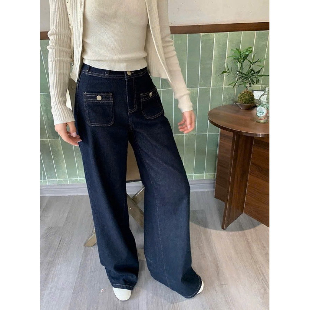 Quần Jean ống rộng túi trước WGWE - Indigo