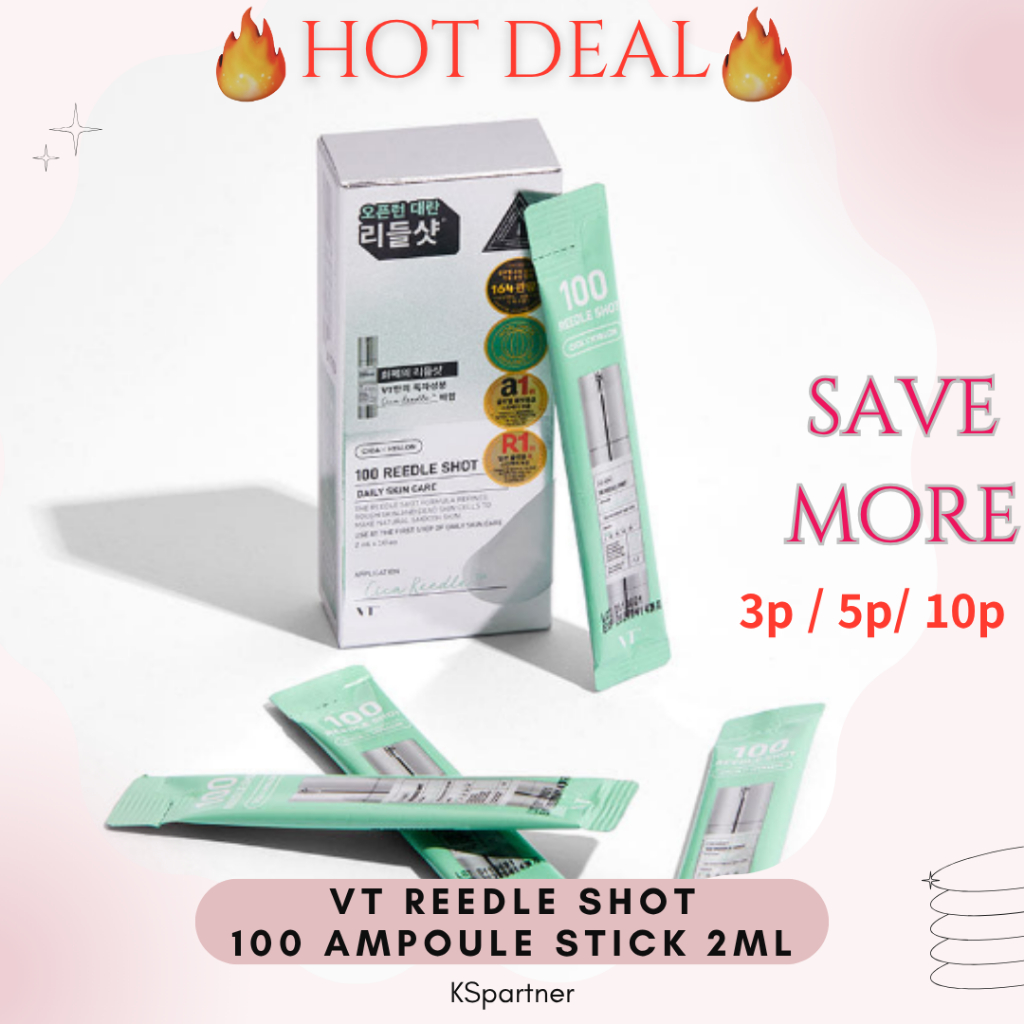 VT Reedle Shot 100 Ampoule Stick (2ml) / Gói sửa chữa phát sáng da Micro Needle Serum Hàn Quốc