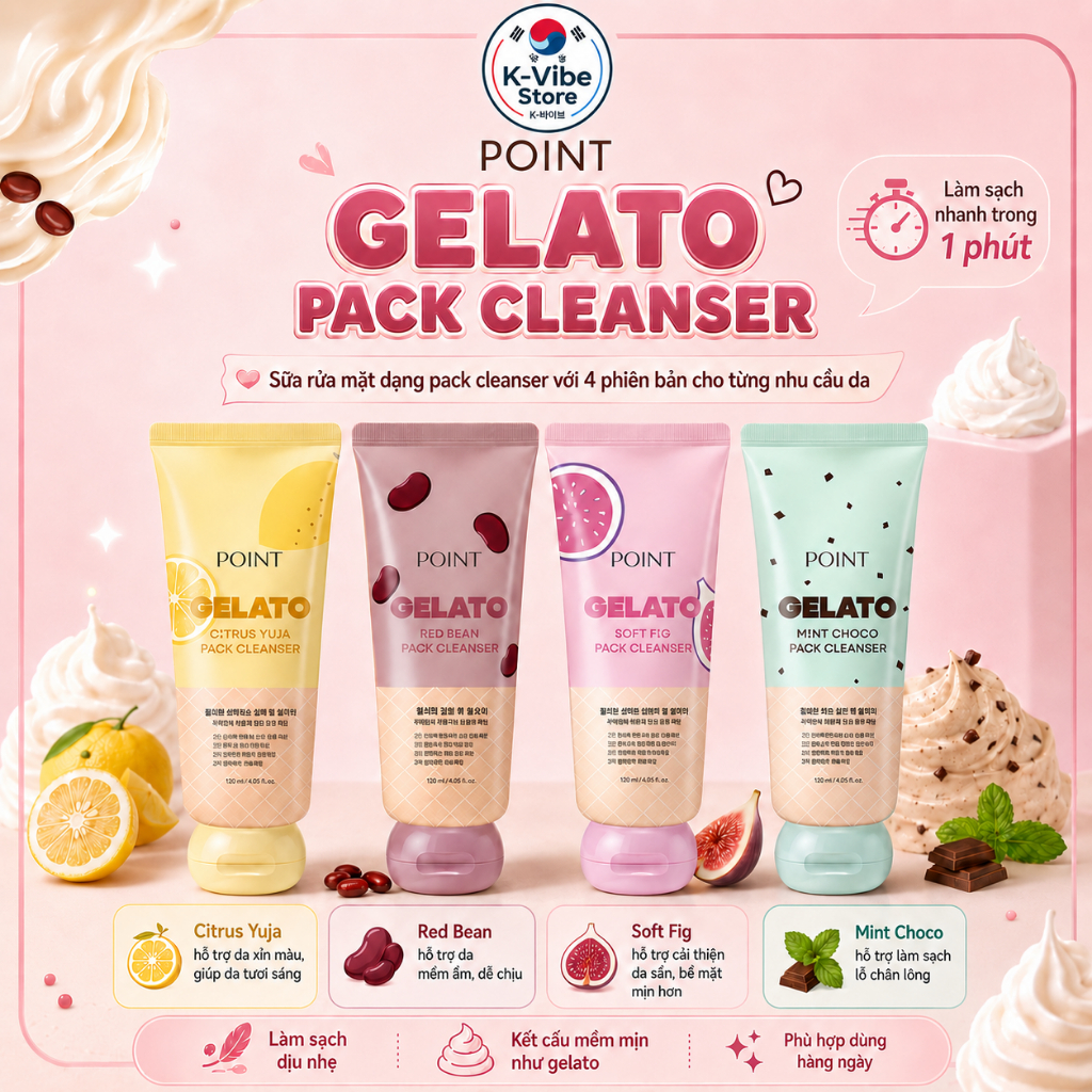 POINT Gelato Pack Cleanser là dòng sữa rửa mặt dạng pack cleanser có kết cấu mềm mịn như kem gelato