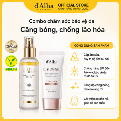 [d'Alba Official] Combo Bảo Vệ Chăm Sóc Da Căng Bóng Chống Lão Hóa  (First Spray Serum 100ml, Waterfull Tone-up Sun Cream 50ml)