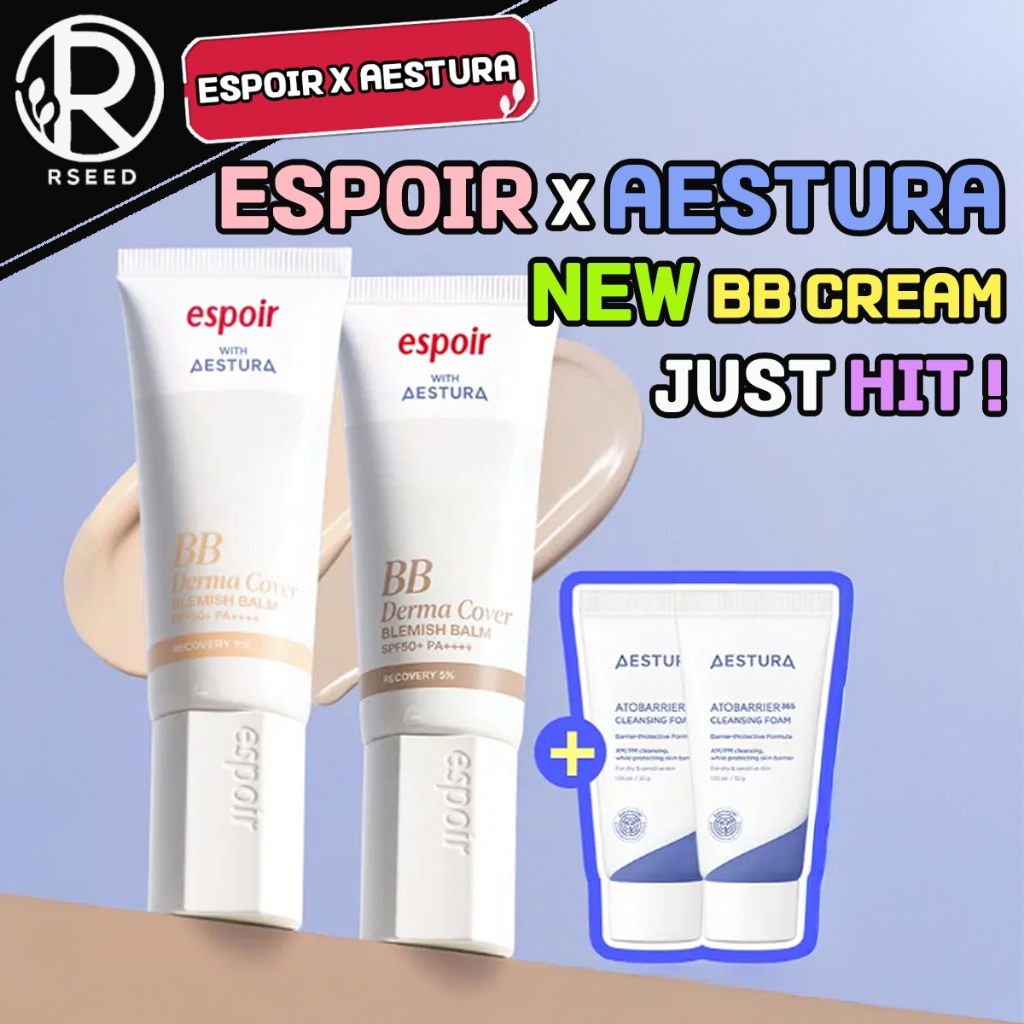 【ESPOIR X AESTURA・Hàn Quốc】BB Che Khuyết Điểm Derma Cover 40g + Sữa Rửa Mặt 30g×2 Bộ (10 Ash Ivory /