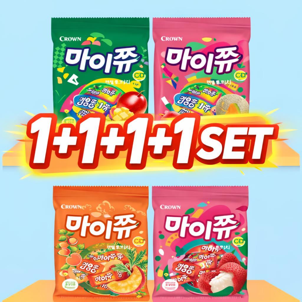 Bộ kẹo Hàn Quốc CROWN MyChew 4 hương vị (Apple Mango Melon Peach Lychee) 100g x4 Chewy Candy Korea S