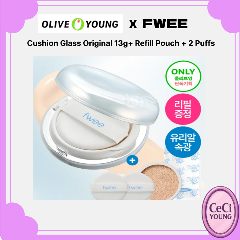 FWEE Cushion Glass Original 13g + Túi nạp lại + 2 Puffs / Glow Cushion Foundation SPF Gift Set (5 sắ