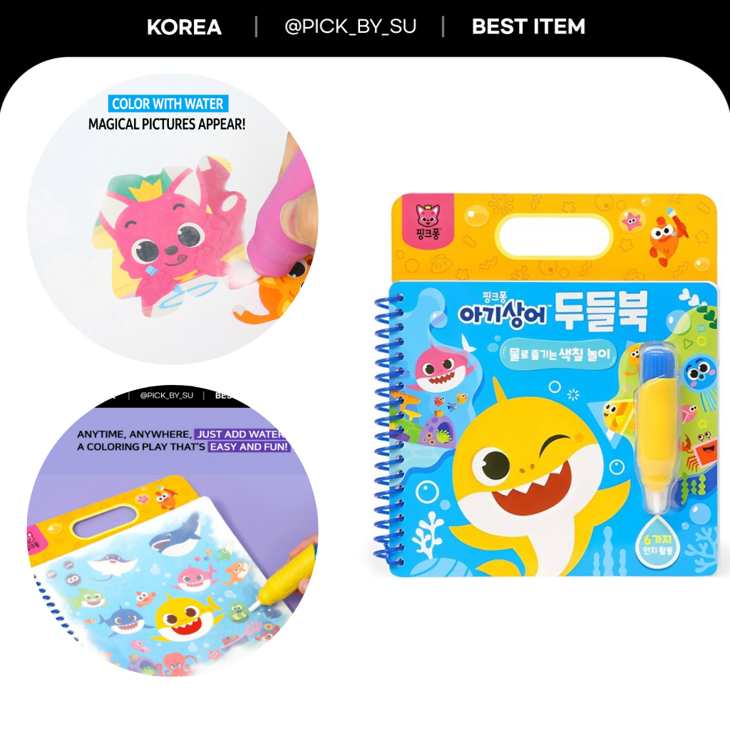 [Pinkfong] Sách Doodle Tô Màu Nước Có Thể Tái Sử Dụng Trẻ Em Vẽ Đồ Chơi Bé Cá Mập Bebefinn Khủng Lon