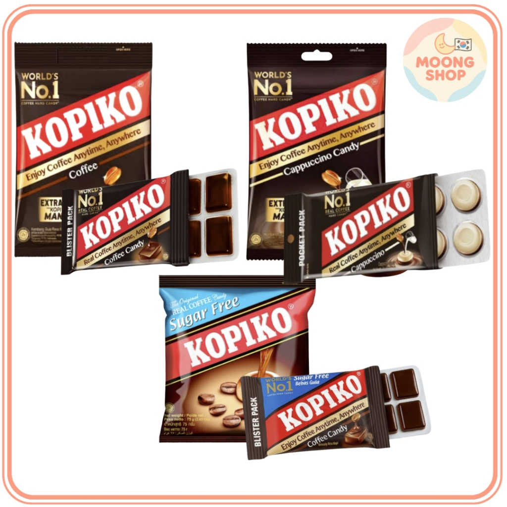 (12 Gói) Kẹo Cà Phê Kopiko Original / Cappuccino / Không Đường | Gói vỉ kẹo cà phê