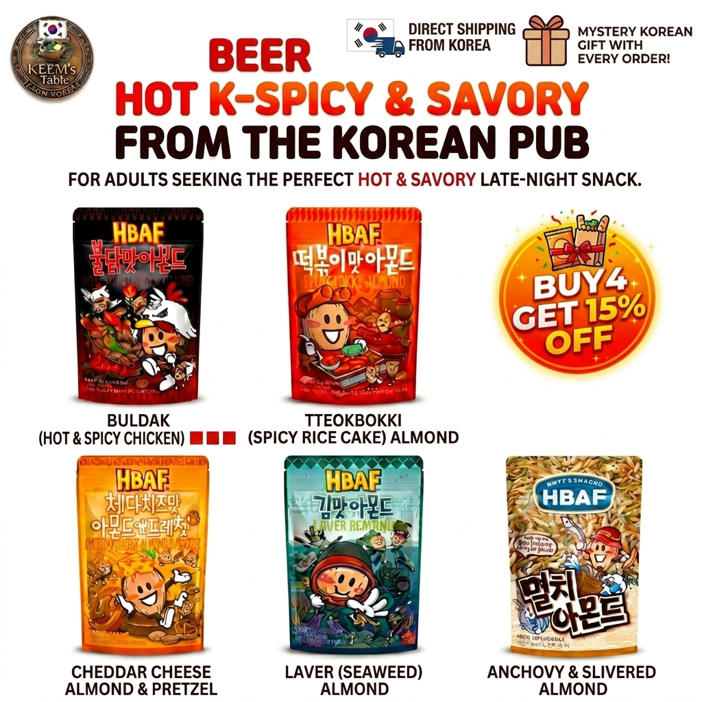 Hạt hạnh nhân tẩm vị cay HBAF Hàn Quốc Beer Snack Mystery Pack Buldak Tteokbokki Cheongyang Mayo Che