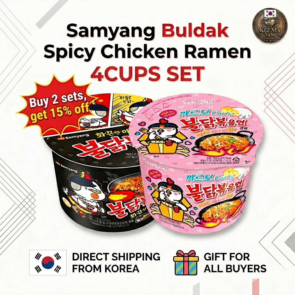 Mì ly ăn liền gà cay Buldak Hàn Quốc Samyang Fire Noodle 4 Cups Mystery Pack Original Rose Cheese Ya