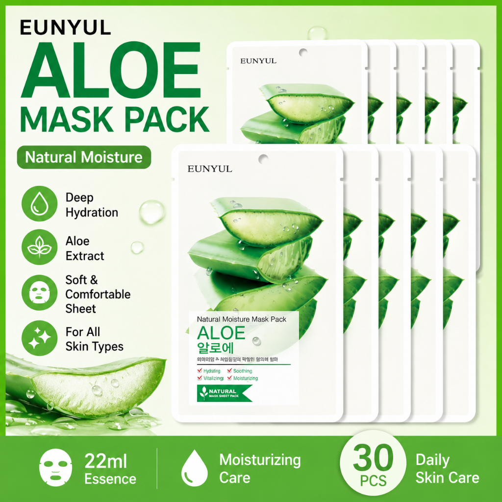 EUNYUL Natural Moisture Aloe Mask Pack 22ml x 30 chiếc Mặt nạ tấm Hàn Quốc Dưỡng ẩm Hydrating Chăm s