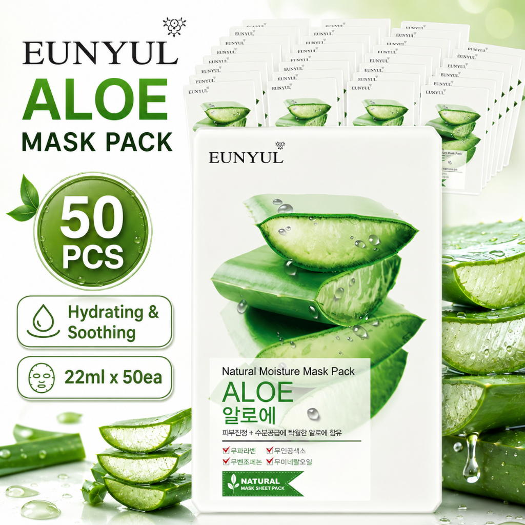 EUNYUL Natural Moisture Aloe Mask Pack 50 chiếc Mặt nạ tấm Hàn Quốc 22ml Dưỡng ẩm Làm dịu da mặt