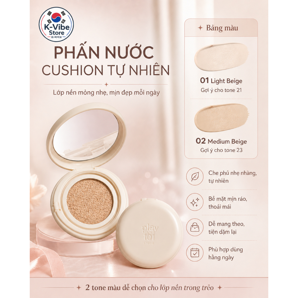 Cushion Play 101 by ETUDE Slim Layered Cushion 15g [01 Màu be nhạt]